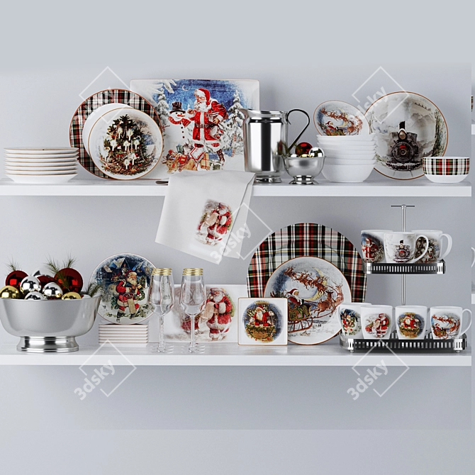 Vintage Christmas Decor Set 3D model image 4