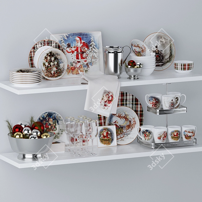 Vintage Christmas Decor Set 3D model image 5