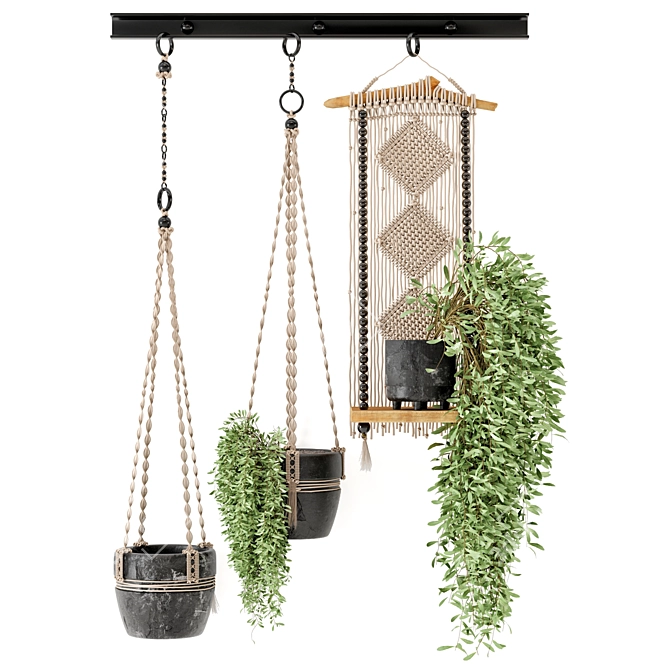 Rustic Concrete Pot with Macrame - Set of 3 3D model image 3