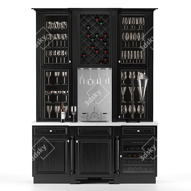 Sleek Wine Cabinet with Sink 3D model image 1