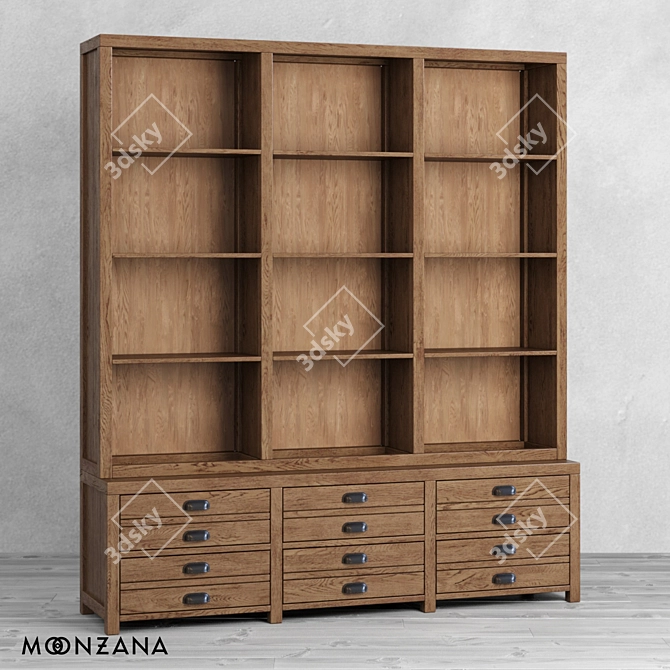 OM Library Printmaker Oak Bookcase 3D model image 1