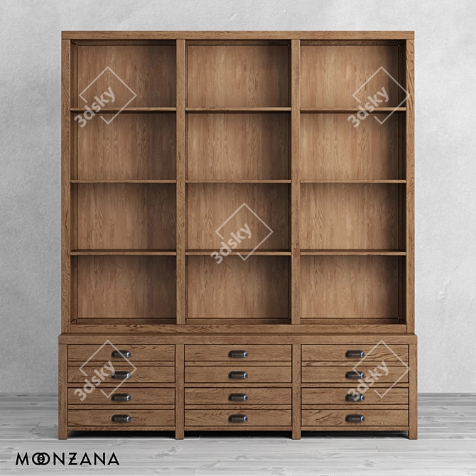 OM Library Printmaker Oak Bookcase 3D model image 2