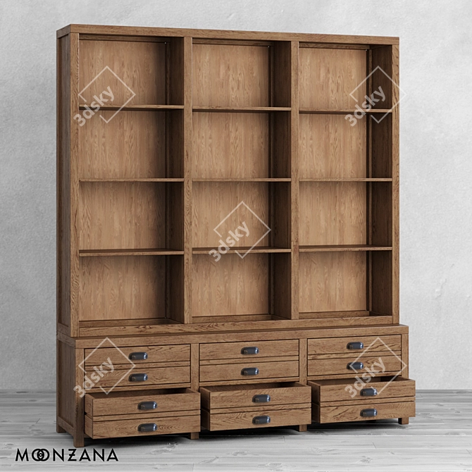 OM Library Printmaker Oak Bookcase 3D model image 3