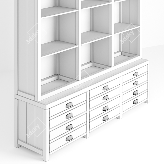 OM Library Printmaker Oak Bookcase 3D model image 4