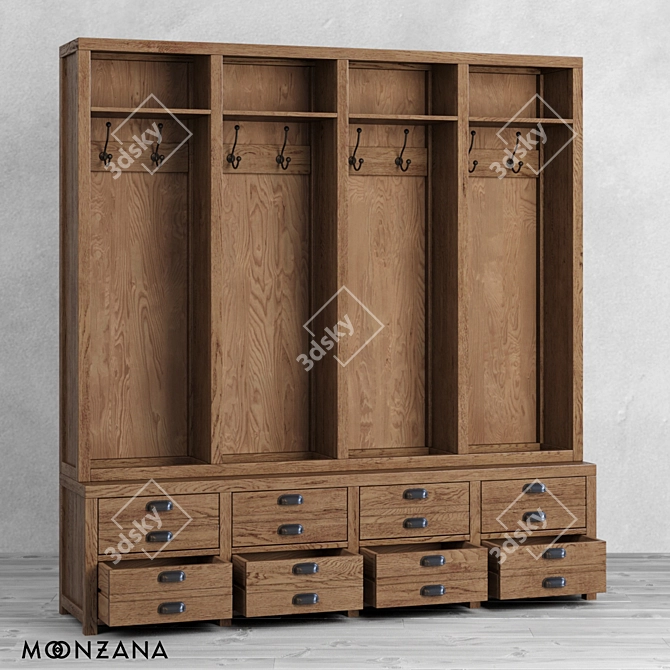 Moonzana Printmaker Oak Wardrobe-Hanger 3D model image 3