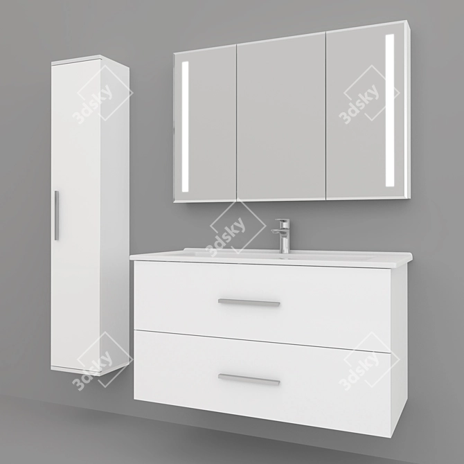 Praktik White Bathroom Furniture Collection by Kaksa-A 3D model image 1