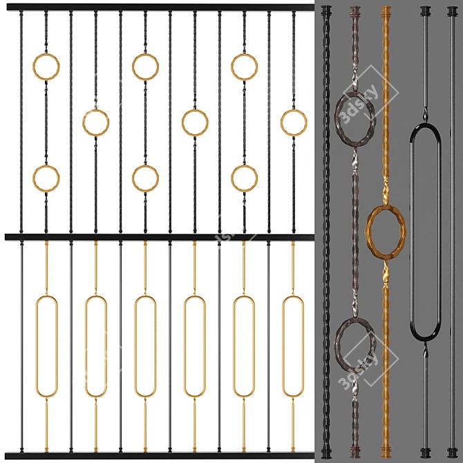 Elegant Wrought Iron Fence 3D model image 1