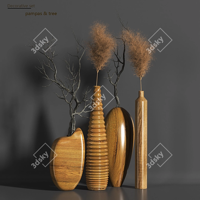 Elegant Pampas & Tree Décor 3D model image 1