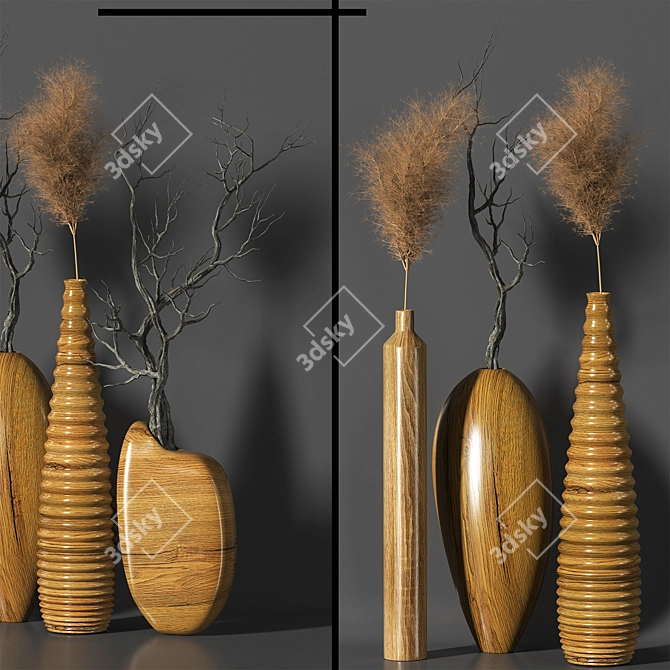 Elegant Pampas & Tree Décor 3D model image 2