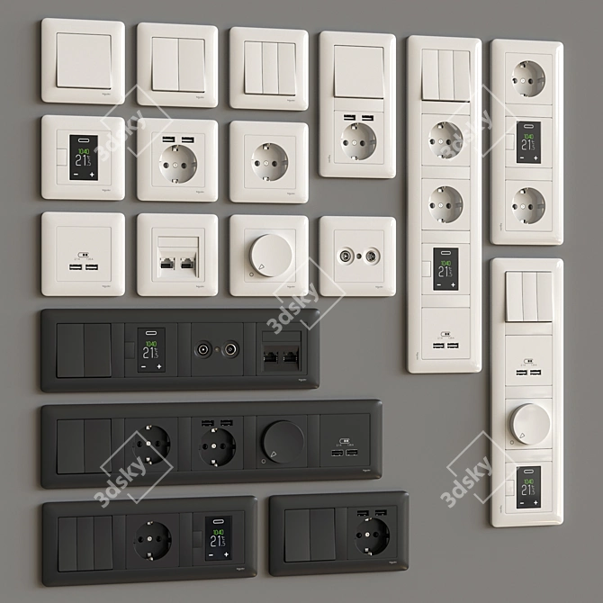 Schneider Exxact Primo: Stylish & Versatile Electrical Switches & Sockets 3D model image 1