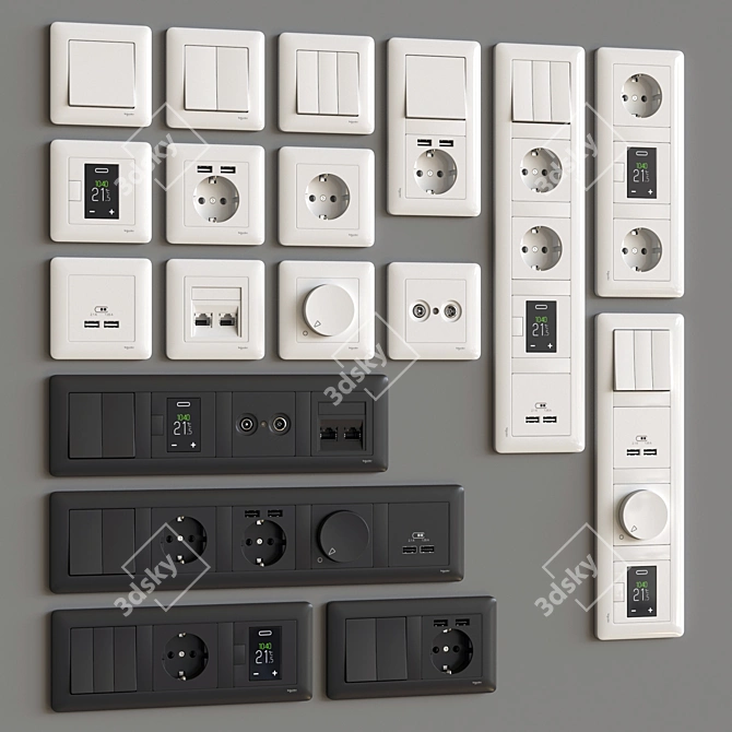 Schneider Exxact Primo: Stylish & Versatile Electrical Switches & Sockets 3D model image 6