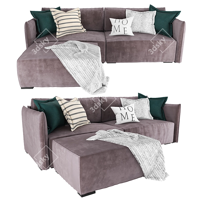 Modern Grey Velvet Sofa 3D model image 2