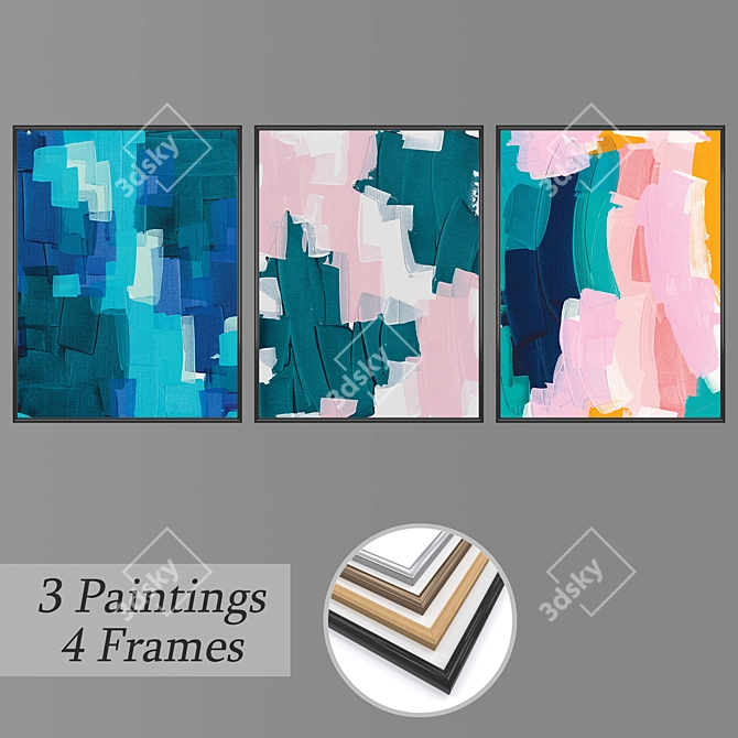 3-Piece Wall Paintings Set with Multiple Frame Options 3D model image 1