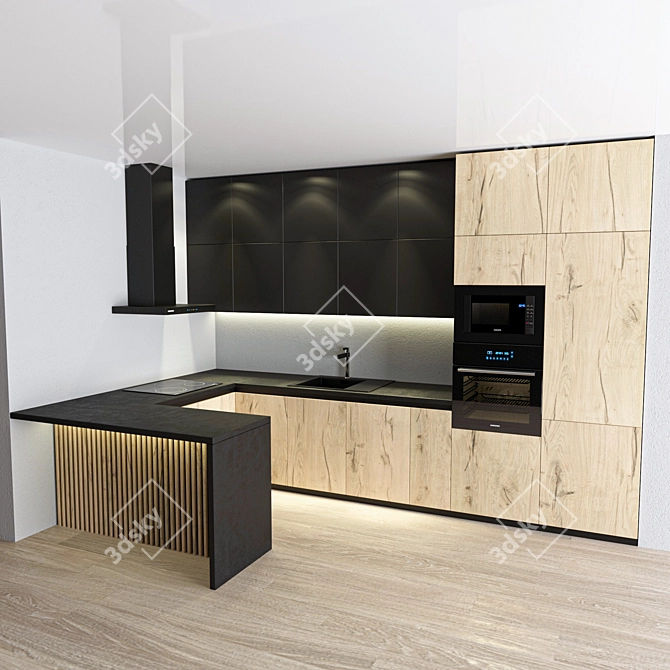 Modern Corner Kitchen with Samsung Appliances 3D model image 1