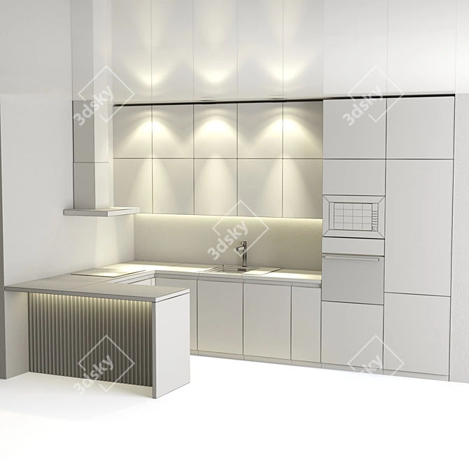 Modern Corner Kitchen with Samsung Appliances 3D model image 3