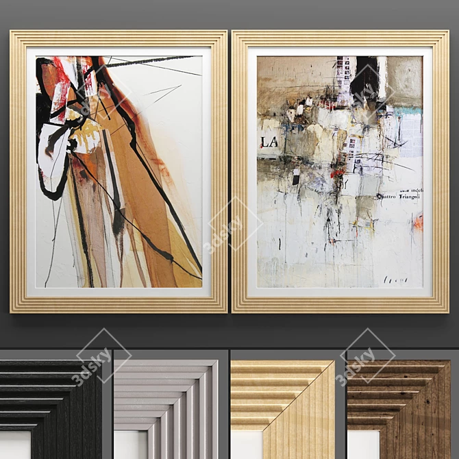 Modern Art Frame 664: 2 Frames with Textured Design 3D model image 1