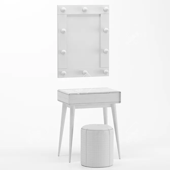 Modern White Dressing Table JIMI with Mirror and Pouf 3D model image 4