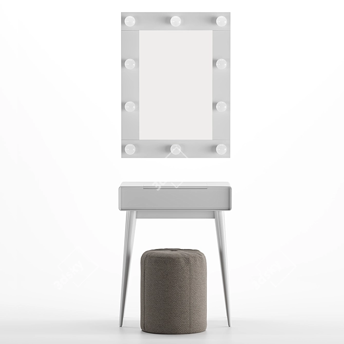 Modern White Dressing Table JIMI with Mirror and Pouf 3D model image 6