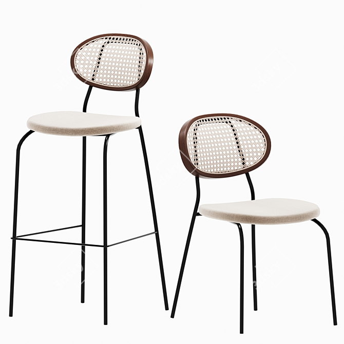 Dester Rattan Side and Bar Chairs 3D model image 1