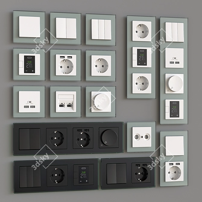 Schneider Exxact Solid Wall Switches & Sockets 3D model image 1