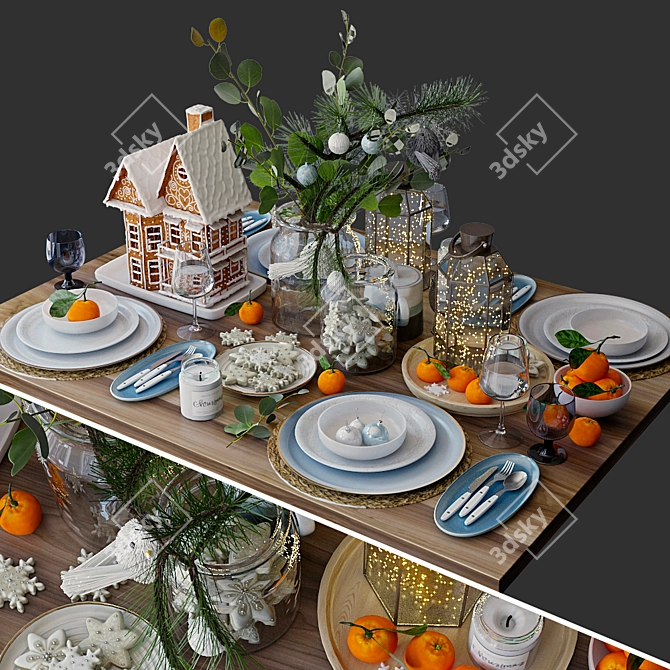 Festive Evergreen Table Décor 3D model image 1