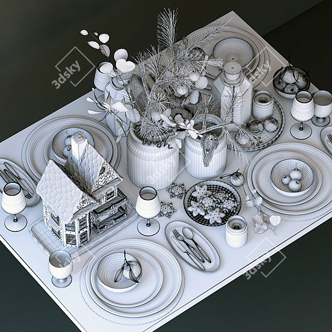 Festive Evergreen Table Décor 3D model image 5