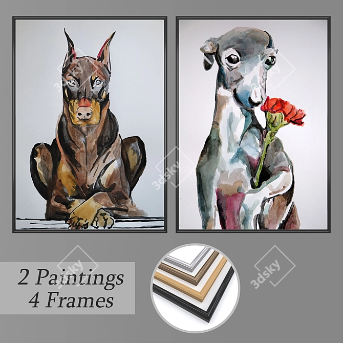 Modern Wall Art Set with Frame Options 3D model image 1