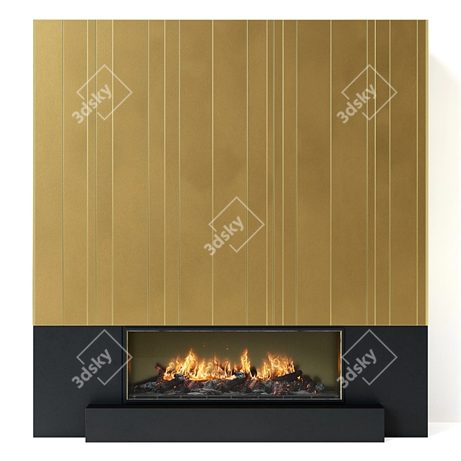 Modern Brass Panel Fireplace 3D model image 2