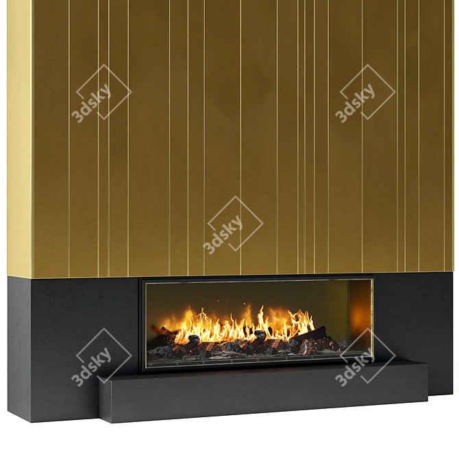 Modern Brass Panel Fireplace 3D model image 3