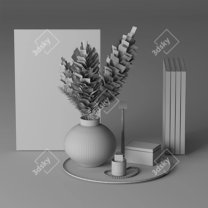 Title: Elegant Decor Set: Candles, Vase, Tray, Art, Books 3D model image 2