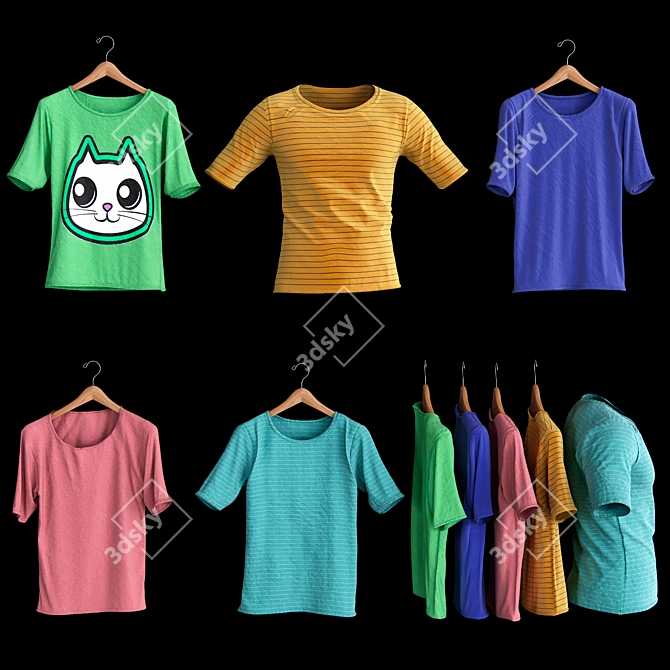 5-Piece T-Shirt Set: Versatile & High-Quality 3D model image 1