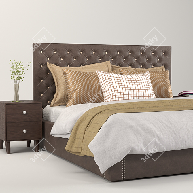 Luxury Tufted Leather Bed 3D model image 1