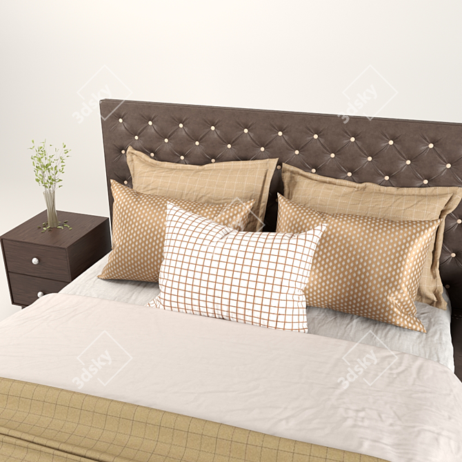 Luxury Tufted Leather Bed 3D model image 2