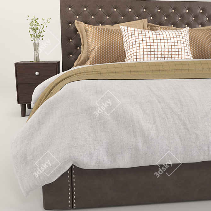 Luxury Tufted Leather Bed 3D model image 4