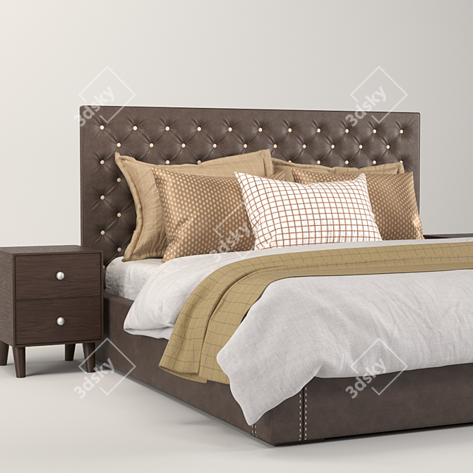 Luxury Tufted Leather Bed 3D model image 5