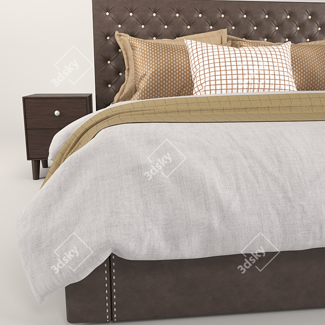 Luxury Tufted Leather Bed 3D model image 7