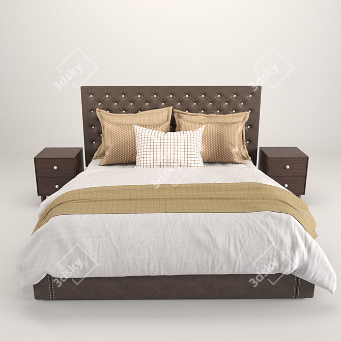 Luxury Tufted Leather Bed 3D model image 9