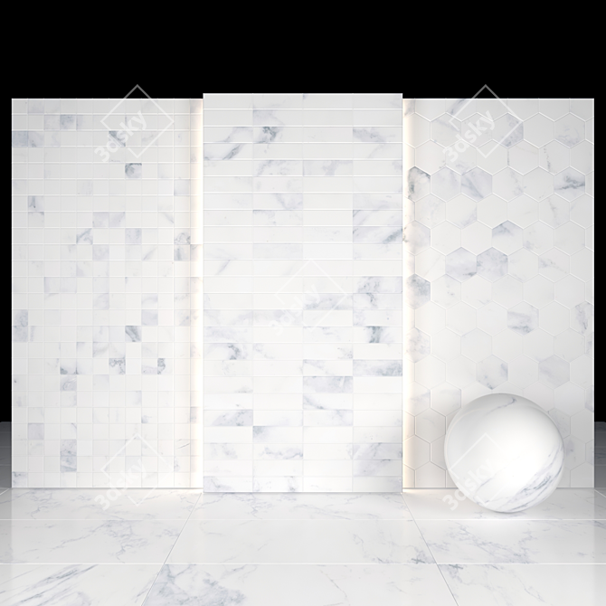 Elegant Carrara White Tiles 3D model image 3