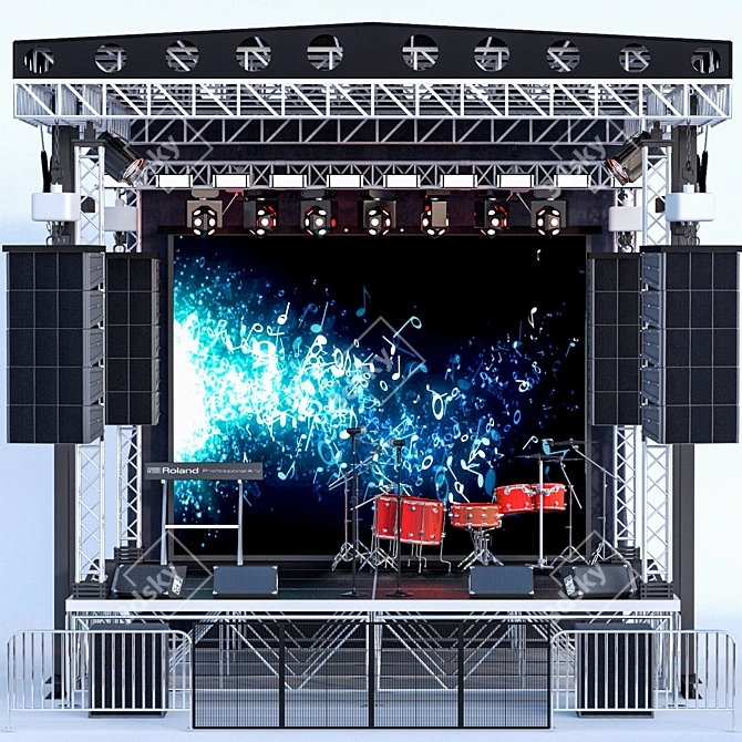 JC Mini Concert Stage: Portable Outdoor Stage with Lighting & Instruments 3D model image 1