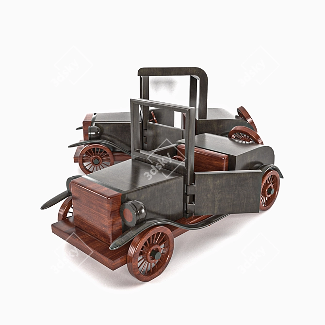 Vintage Wooden Toy Cars 3D model image 1