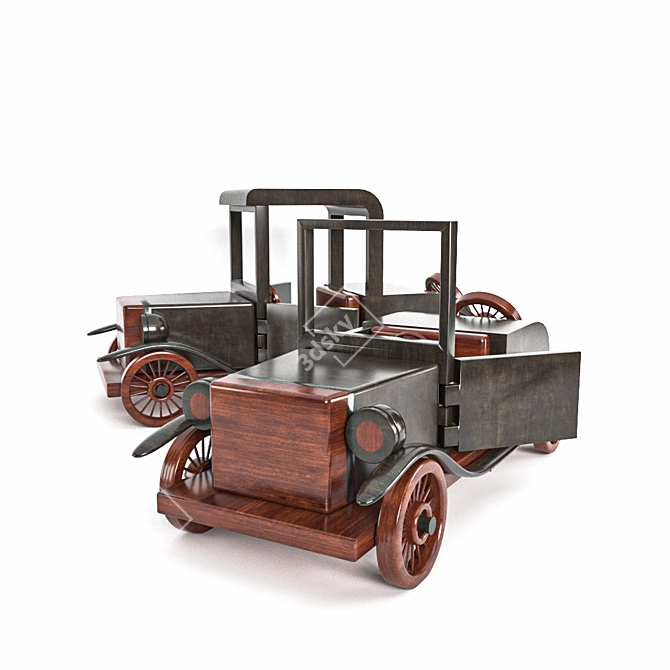 Vintage Wooden Toy Cars 3D model image 3