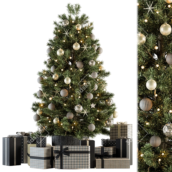 Festive Brown & Green Christmas Tree 3D model image 1