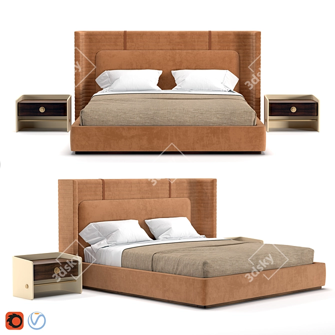MezzoCollection Bed PERRY: Sleek and Stylish Comfort 3D model image 1