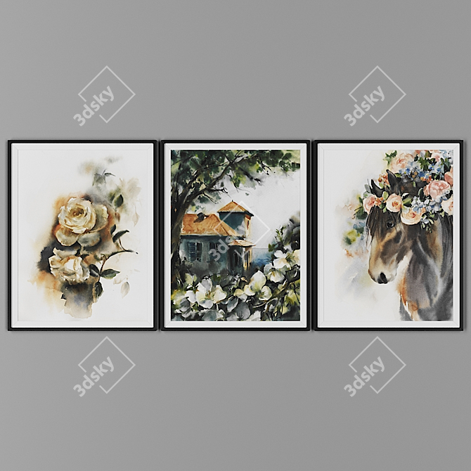 Elegant Black Frame Picture Set 3D model image 1