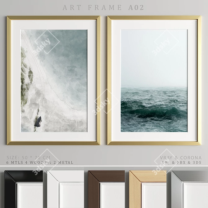 Modern Art Frame A02: Wood & Metal, 50x70cm 3D model image 1