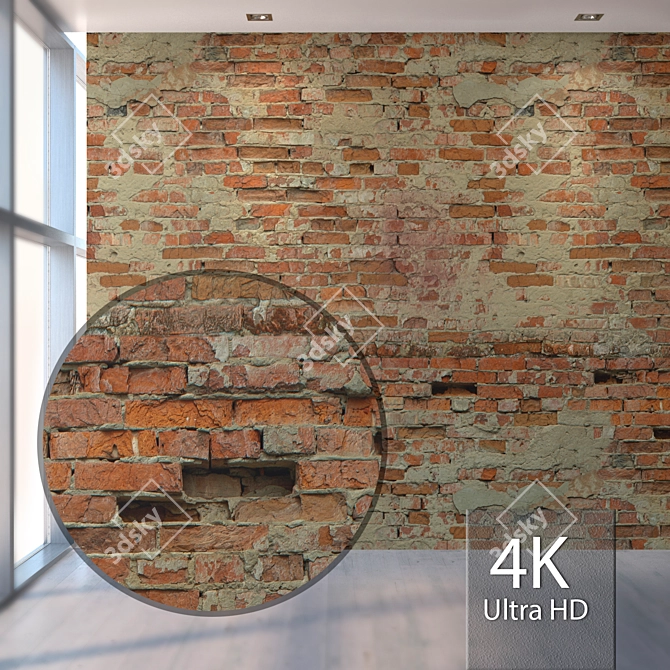 Vintage Brick Wall Texture 3D model image 1