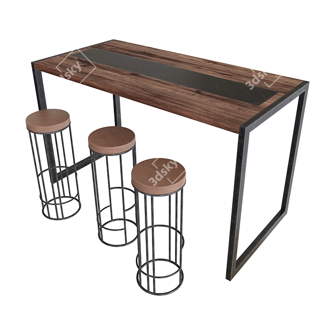 Vintage Bar Table and Chairs 3D model image 5