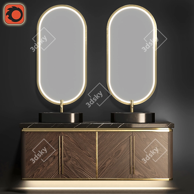 Elegant Bathroom Cabinet Set 3D model image 1