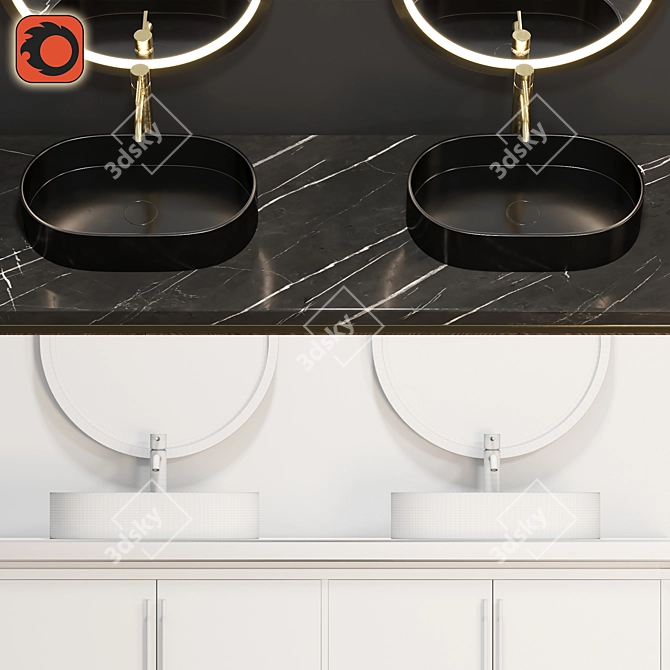 Elegant Bathroom Cabinet Set 3D model image 3
