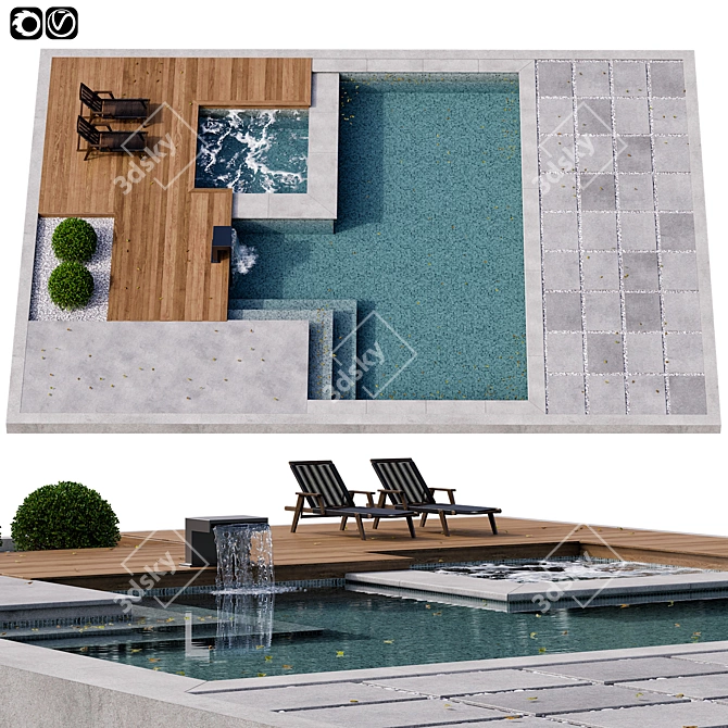Modern Pool Design: 3D Model 3D model image 1